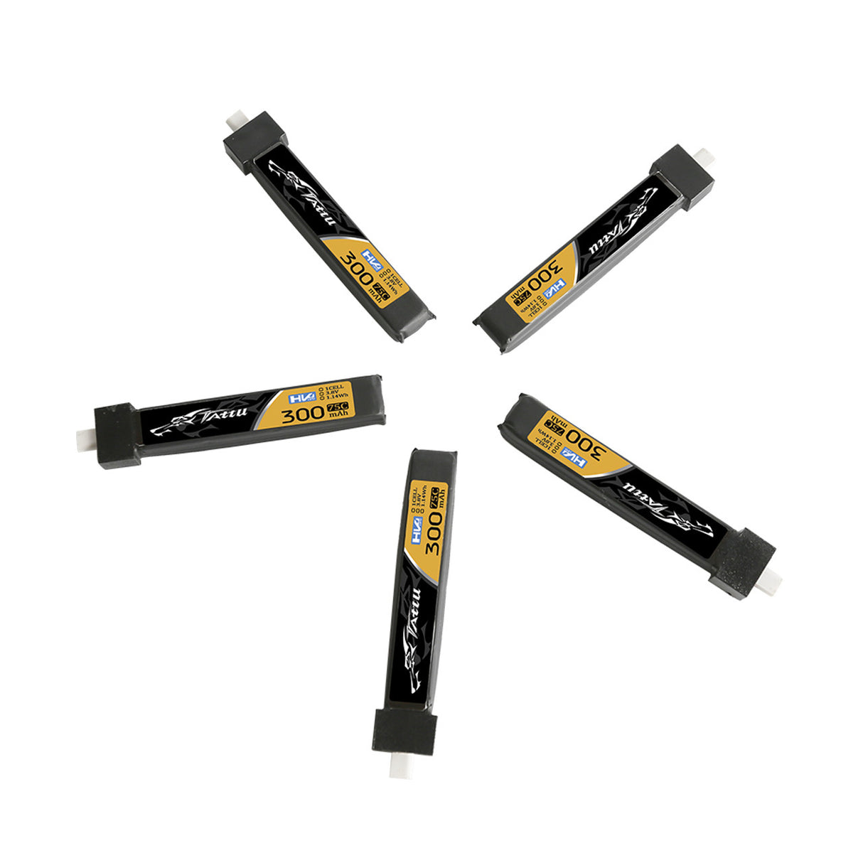Tattu 300mAh 3.8V High Voltage 75C 1S1P Lipo Battery Pack with BT 2.0 Plug - 5pcs